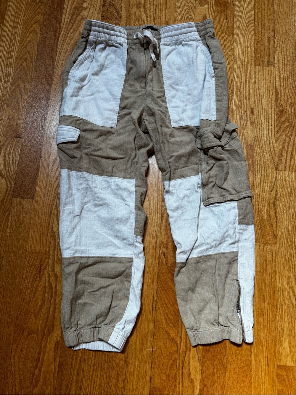 J. Crew Beige and Cream Patchwork Cargo Joggers - Picture 2 of 4